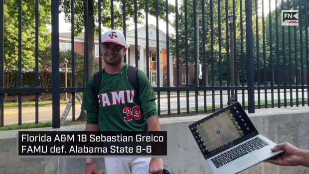 Florida A M 1B Sebastian Greico After FAMU def  ASU 8 6